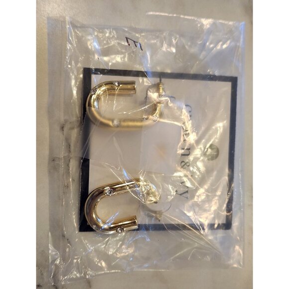 Gold-Tone Hoop Earrings With Rhinestone Accents By Crown & Ivy - Picture 2 of 5